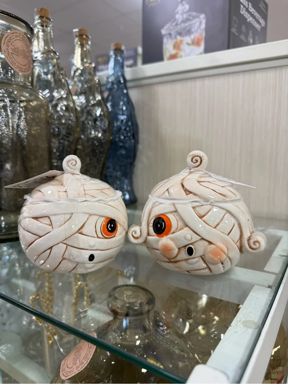 Johanna Parker Ceramic Mummy Sugar Bowls - Pair in Cream -Halloween